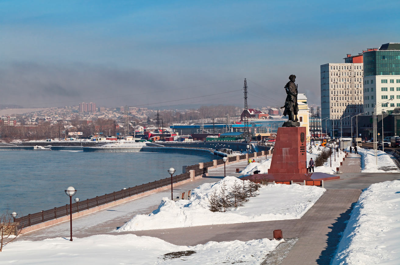Иркутск зима нижняя набережная памятник